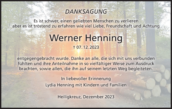Anzeige von Werner Henning von MGO
