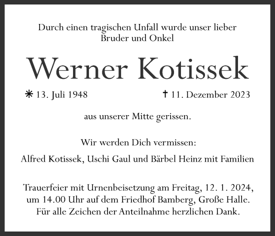 Anzeige von Werner Kotissek von MGO