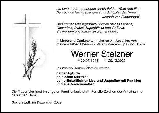 Anzeige von Werner Stelzner von MGO