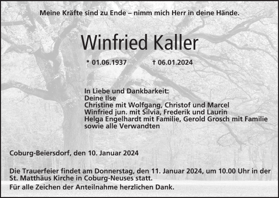 Anzeige von Winfried Kaller von MGO