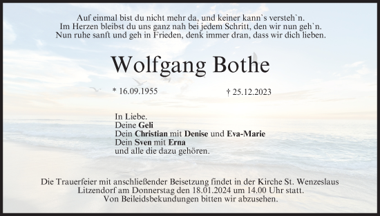 Anzeige von Wolfgang Bothe von MGO