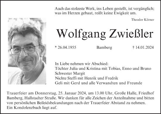 Anzeige von Wolfgang Zwießler von MGO