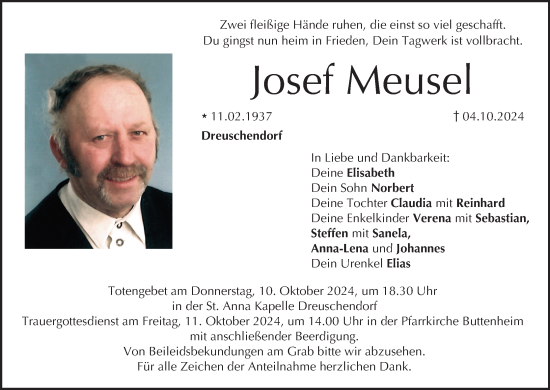Anzeige von Josef Meusel von MGO