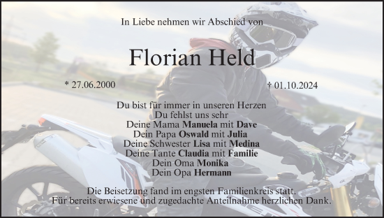 Anzeige von Florian Held von MGO