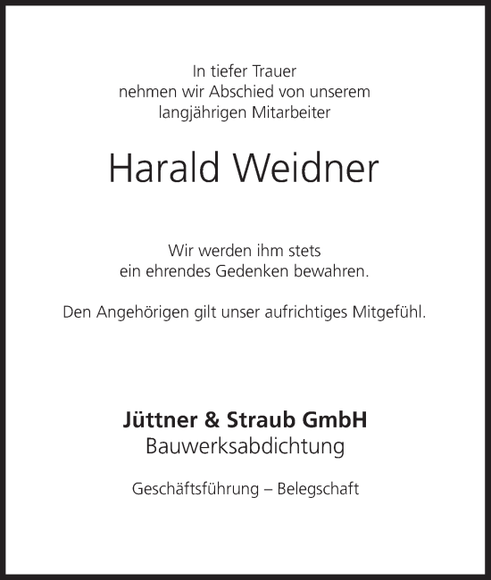 Anzeige von Harald Weidner von MGO