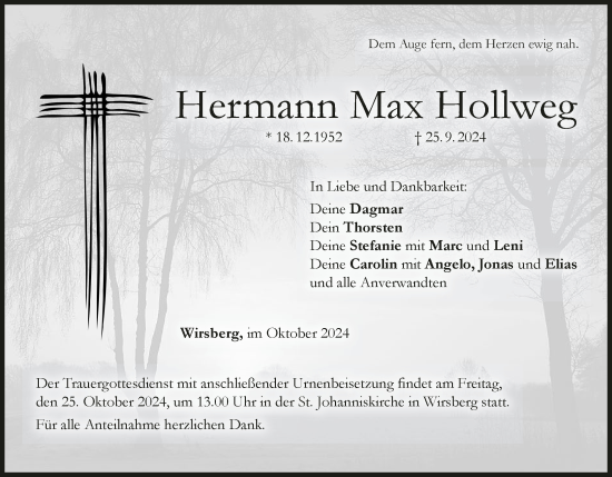 Anzeige von Hermann Max Hollweg von MGO