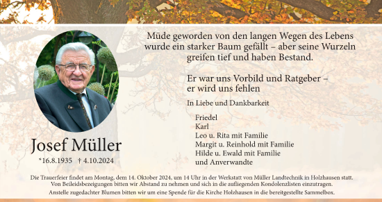 Anzeige von Josef Müller von MGO