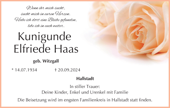 Anzeige von Kunigunde Elfriede Haas von MGO