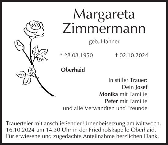 Anzeige von Margareta Zimmermann von MGO