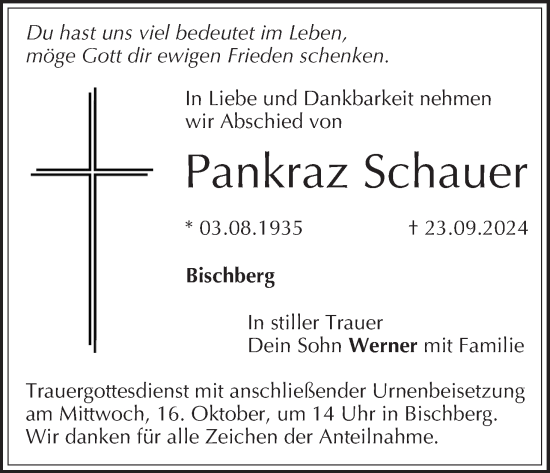 Anzeige von Pankraz Schauer von MGO