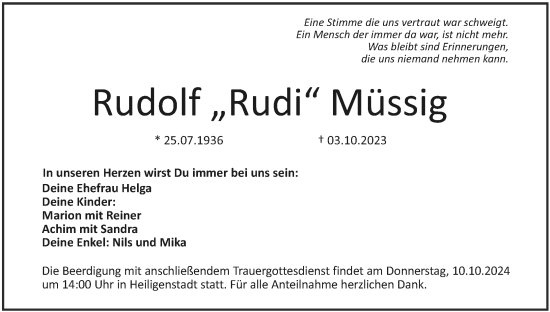 Anzeige von Rudolf Müssig von MGO