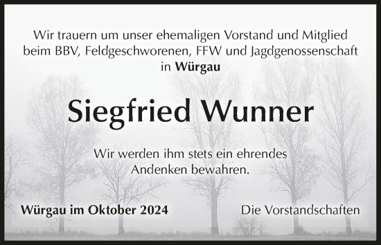 Anzeige von Siegfried Wunner von MGO