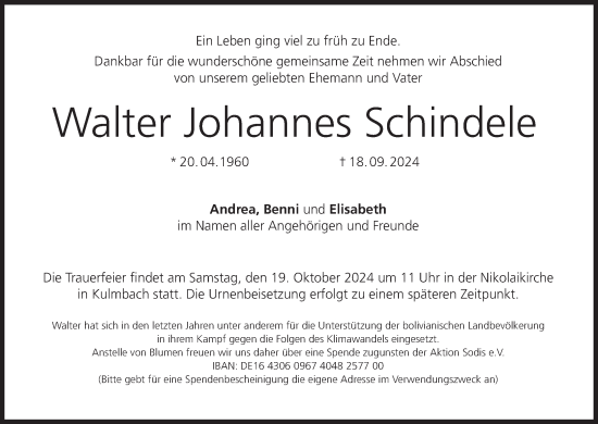 Anzeige von Walter Johannes Schindele von MGO