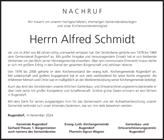 Anzeige von Alfred Schmidt von MGO