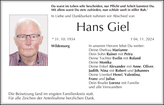 Anzeige von Hans Giel von MGO