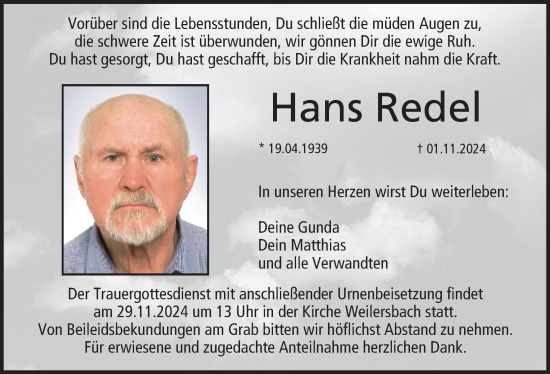 Anzeige von Hans Redel von MGO