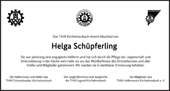 Anzeige von Helga Schüpferling von MGO