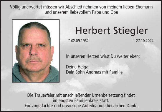Anzeige von Herbert Stiegler von MGO