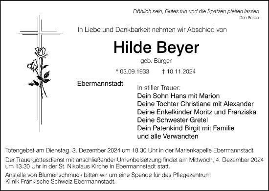 Anzeige von Hilde Beyer von MGO