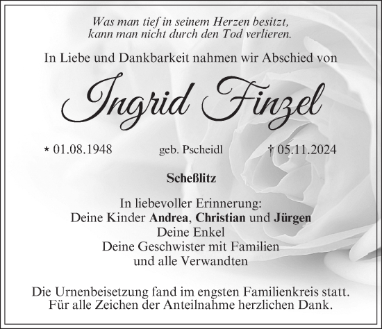 Anzeige von Ingrid Finzel von MGO