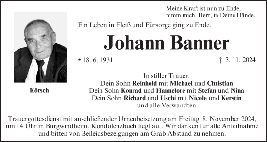 Anzeige von Johann Banner von MGO