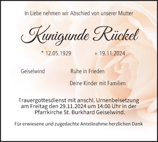 Anzeige von Kunigunde Rückel von MGO