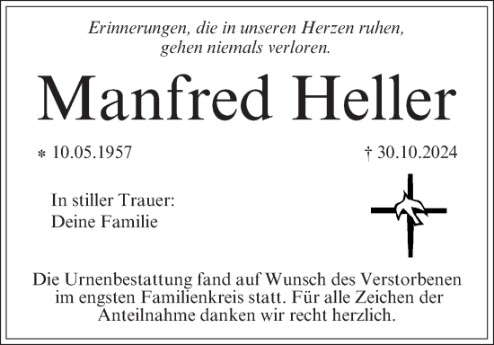 Anzeige von Manfred Heller von MGO