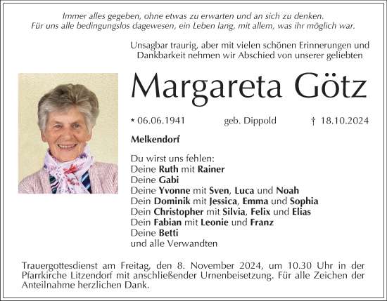 Anzeige von Margareta Götz von MGO