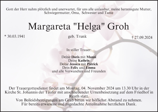 Anzeige von Margareta Groh von MGO