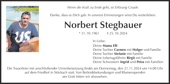Anzeige von Norbert Stegbauer von MGO