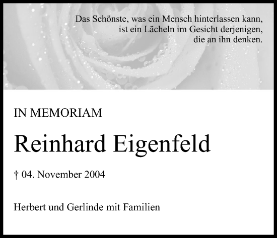 Anzeige von Reinhard Eigenfeld von MGO