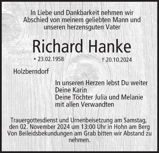 Anzeige von Richard Hanke von MGO