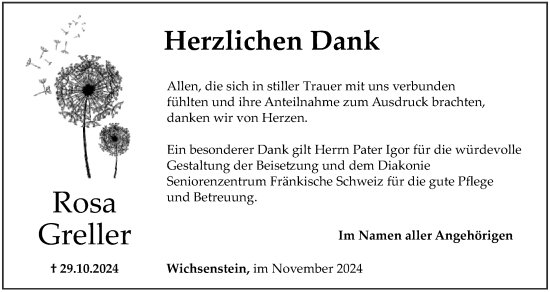 Anzeige von Rosa Greller von MGO