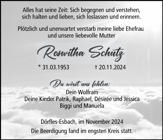 Anzeige von Roswitha Schütz von MGO