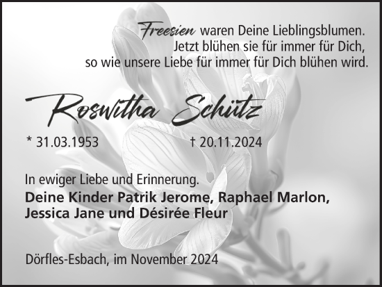 Anzeige von Roswitha Schütz von MGO