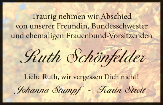 Anzeige von Ruth Schönfelder von MGO