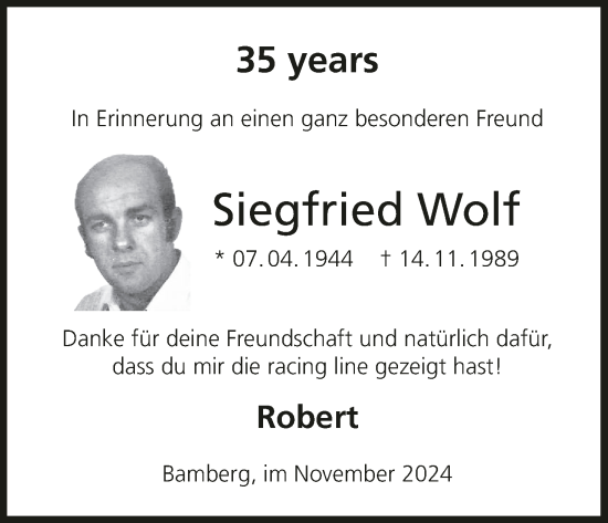 Anzeige von Siegfried Wolf von MGO