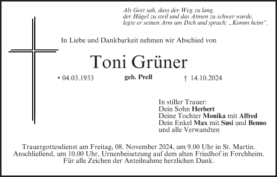 Anzeige von Toni Grüner von MGO