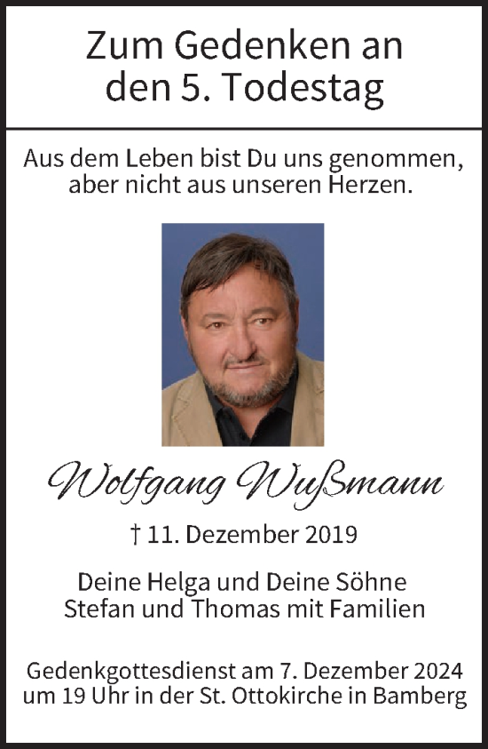 Anzeige von Wolfgang Wußmann von MGO