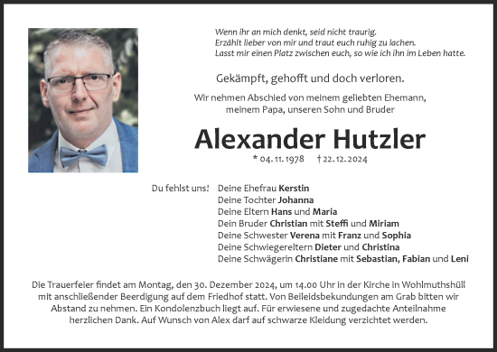 Anzeige von Alexander Hutzler von MGO