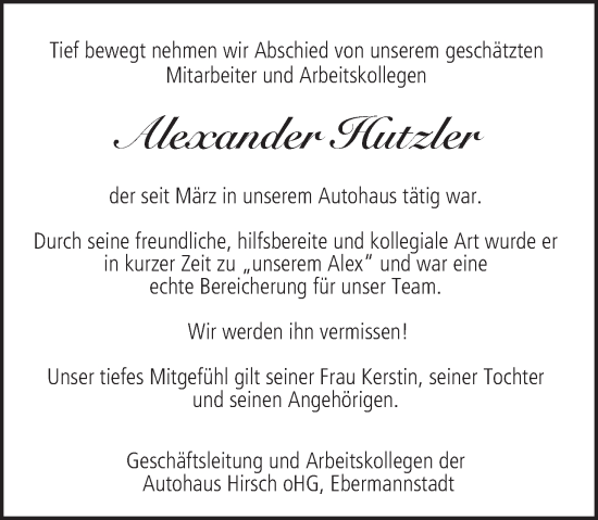 Anzeige von Alexander Hutzler von MGO