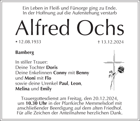 Anzeige von Alfred Ochs von MGO