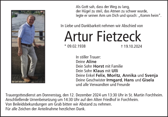 Anzeige von Artur Fietzeck von MGO