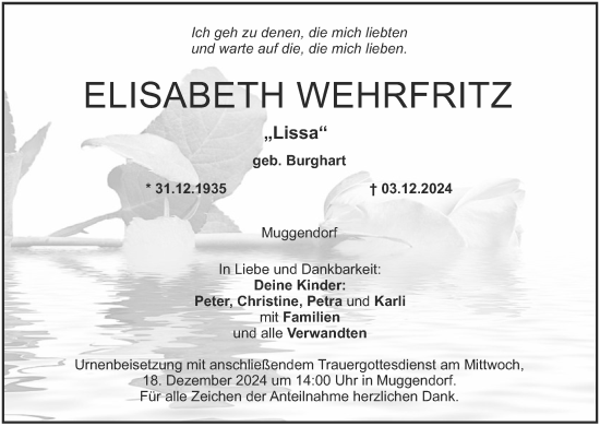 Anzeige von Elisabeth Wehrfritz von MGO
