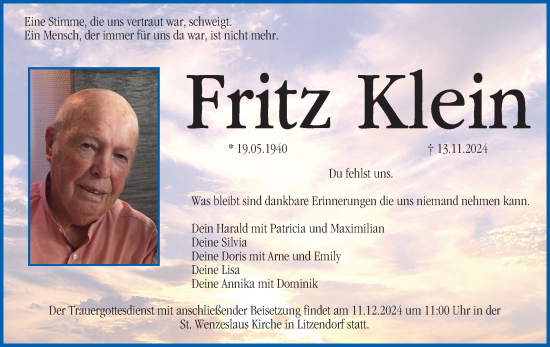 Anzeige von Fritz Klein von MGO