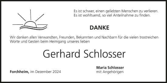 Anzeige von Gerhard Schlosser von MGO