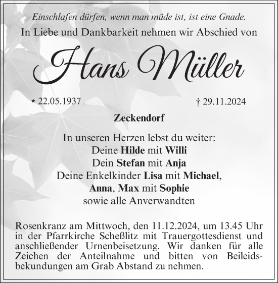 Anzeige von Hans Müller von MGO