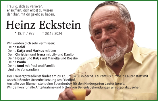 Anzeige von Heinz Eckstein von MGO