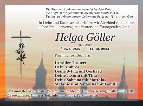 Anzeige von Helga Göller von MGO