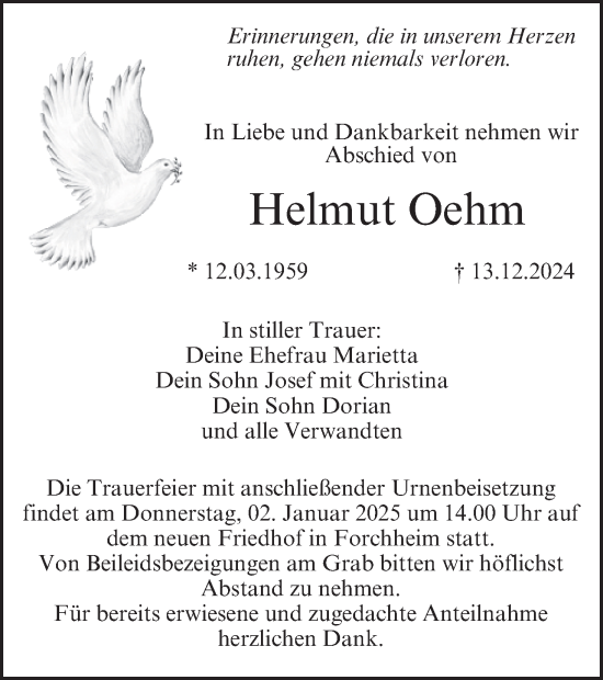 Anzeige von Helmut Oehm von MGO